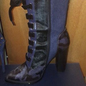 SOLD. Jenniferle calf hair & denim bootie.
